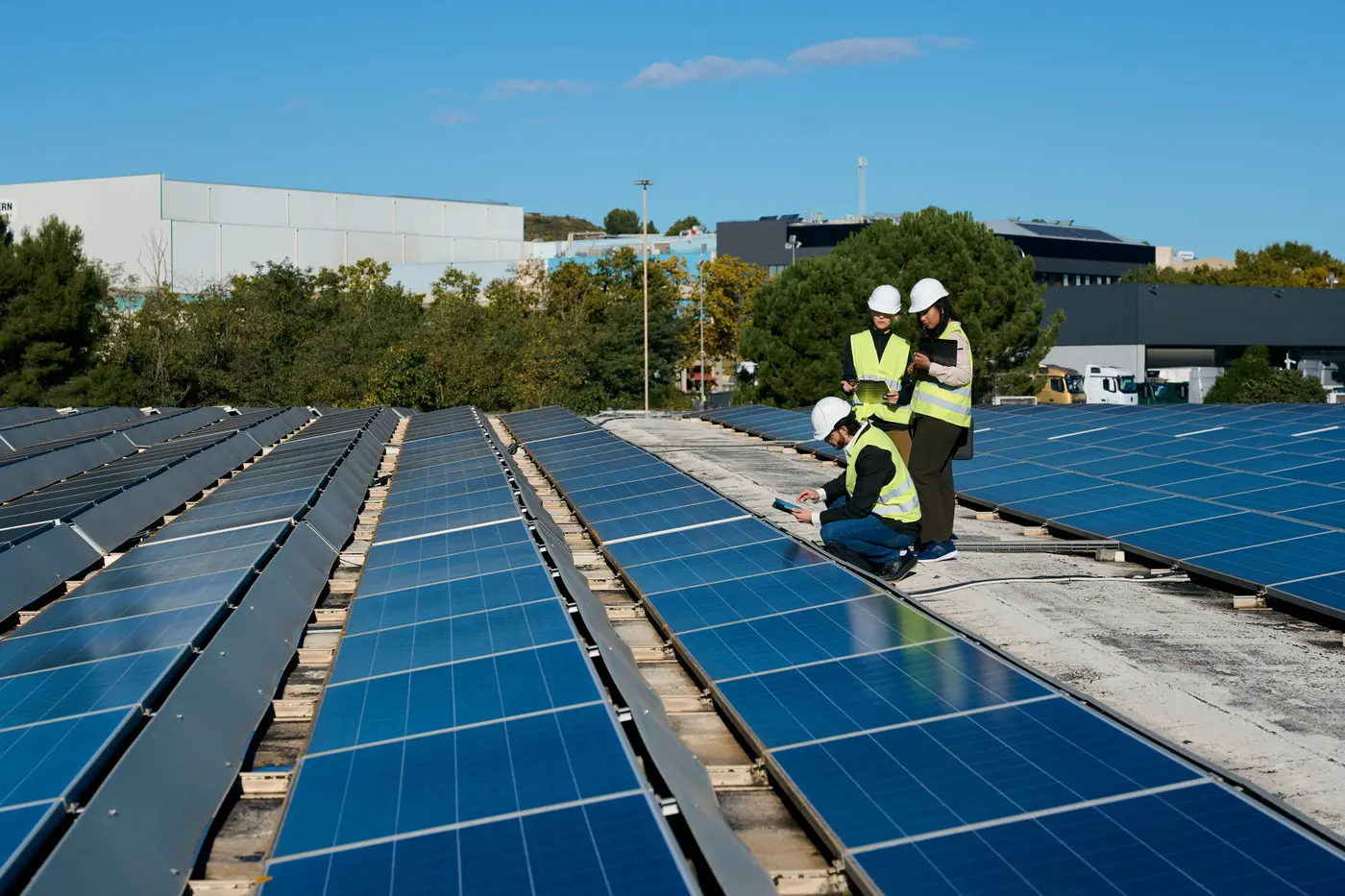 Brownstone Solar team inspecting a rooftop install